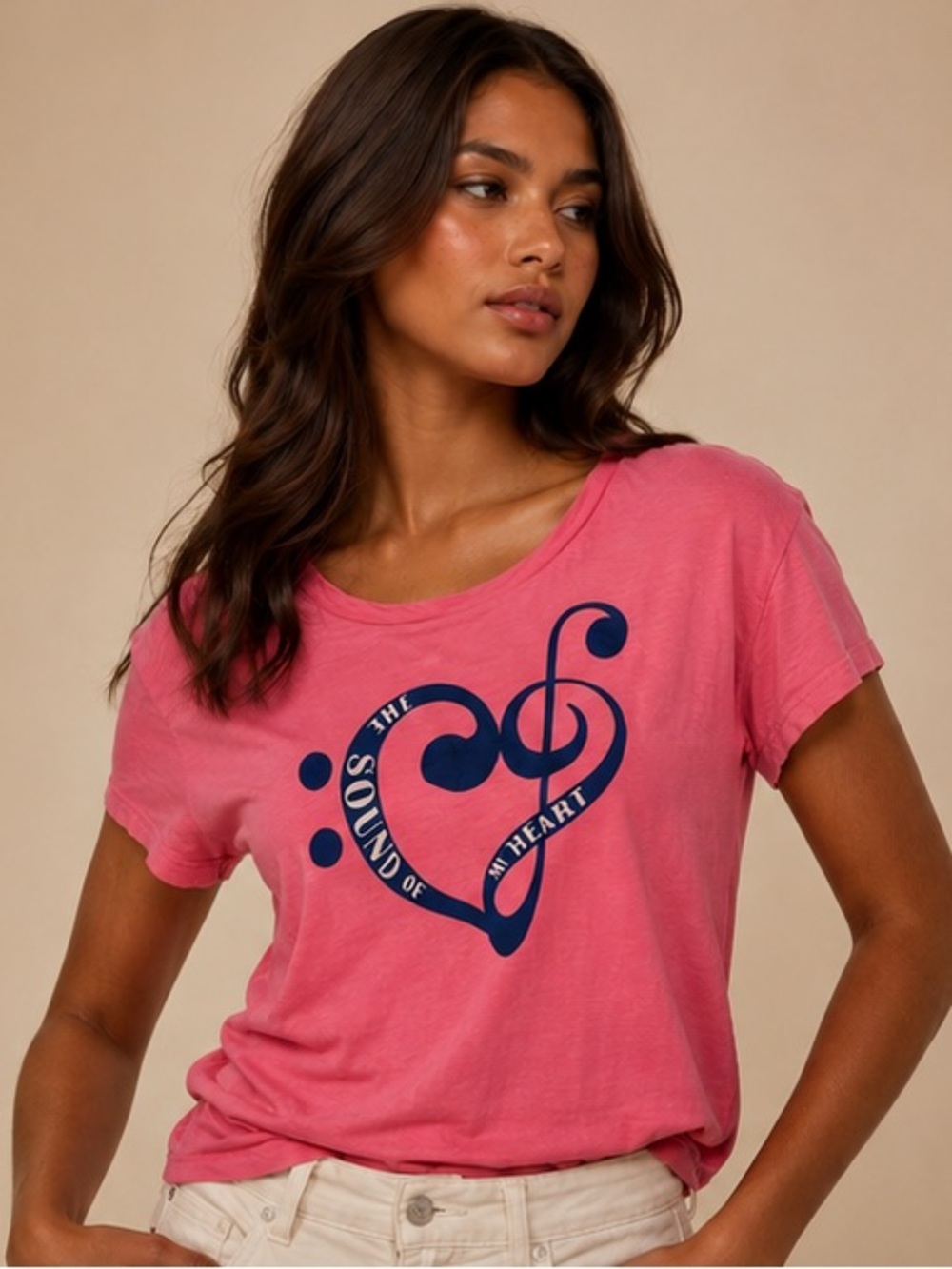 Old Navy Pink Music Heart Graphic V-Neck Tee Women's XXL